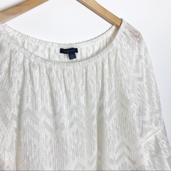 TOMMY HILFIGER White Off Shoulder Flowy Blouse - Picture 4 of 8